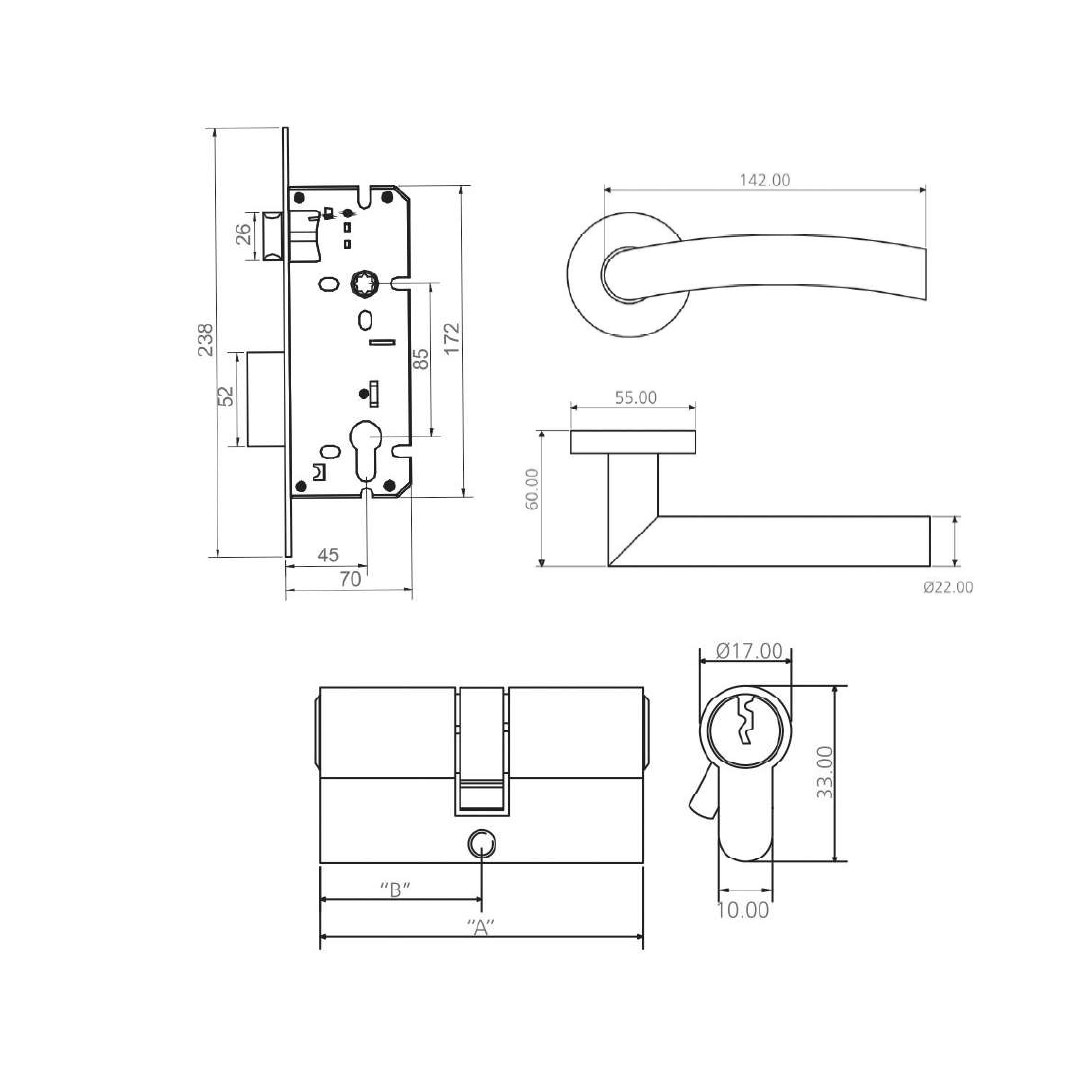 Buy VALENCIA - Lock Handle Cylinder (COMBISET) - V-1004 Online | Construction Finishes | Qetaat.com