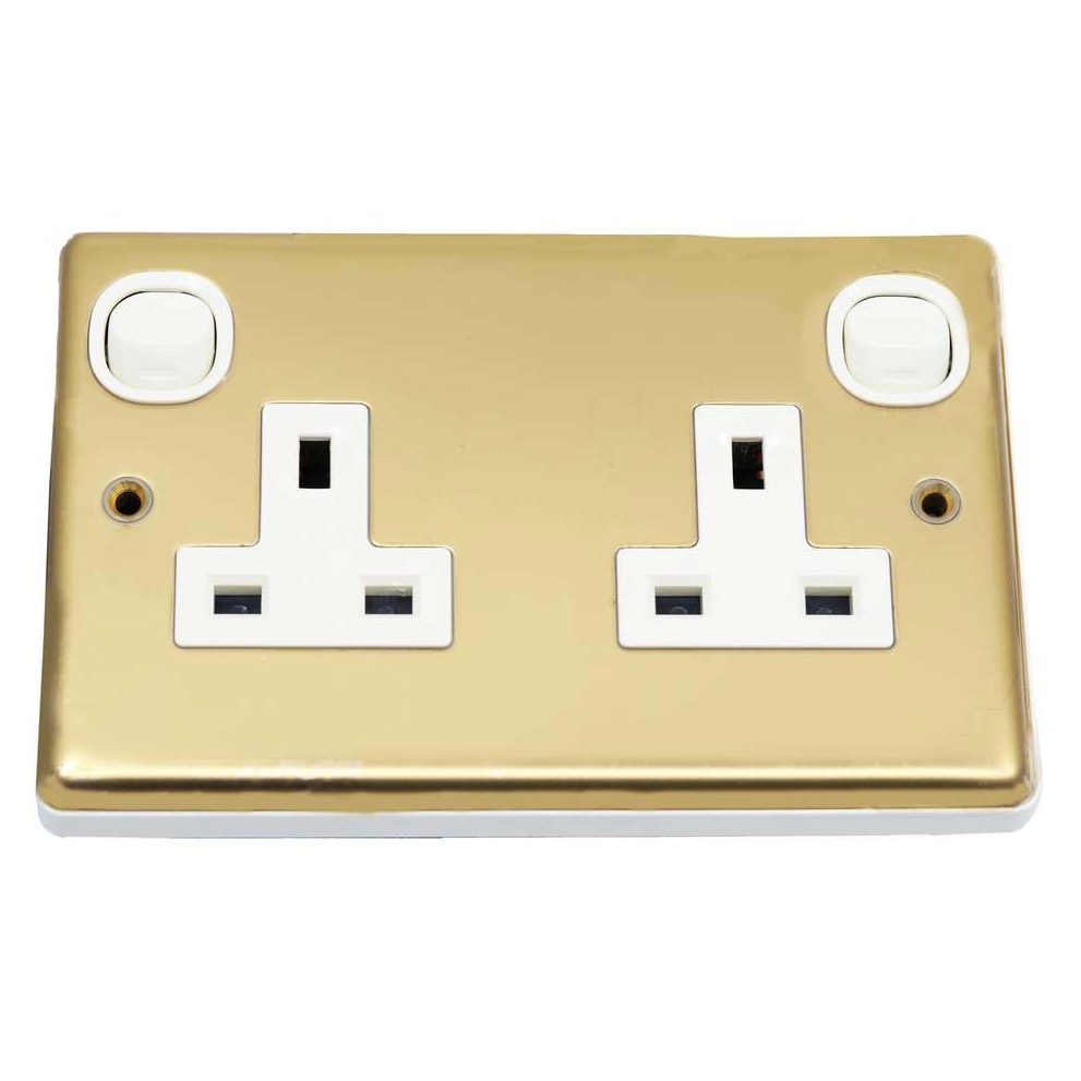 3 Pin Shuttered Twin Gold Flush Switched Socket Outlet 13A 250V