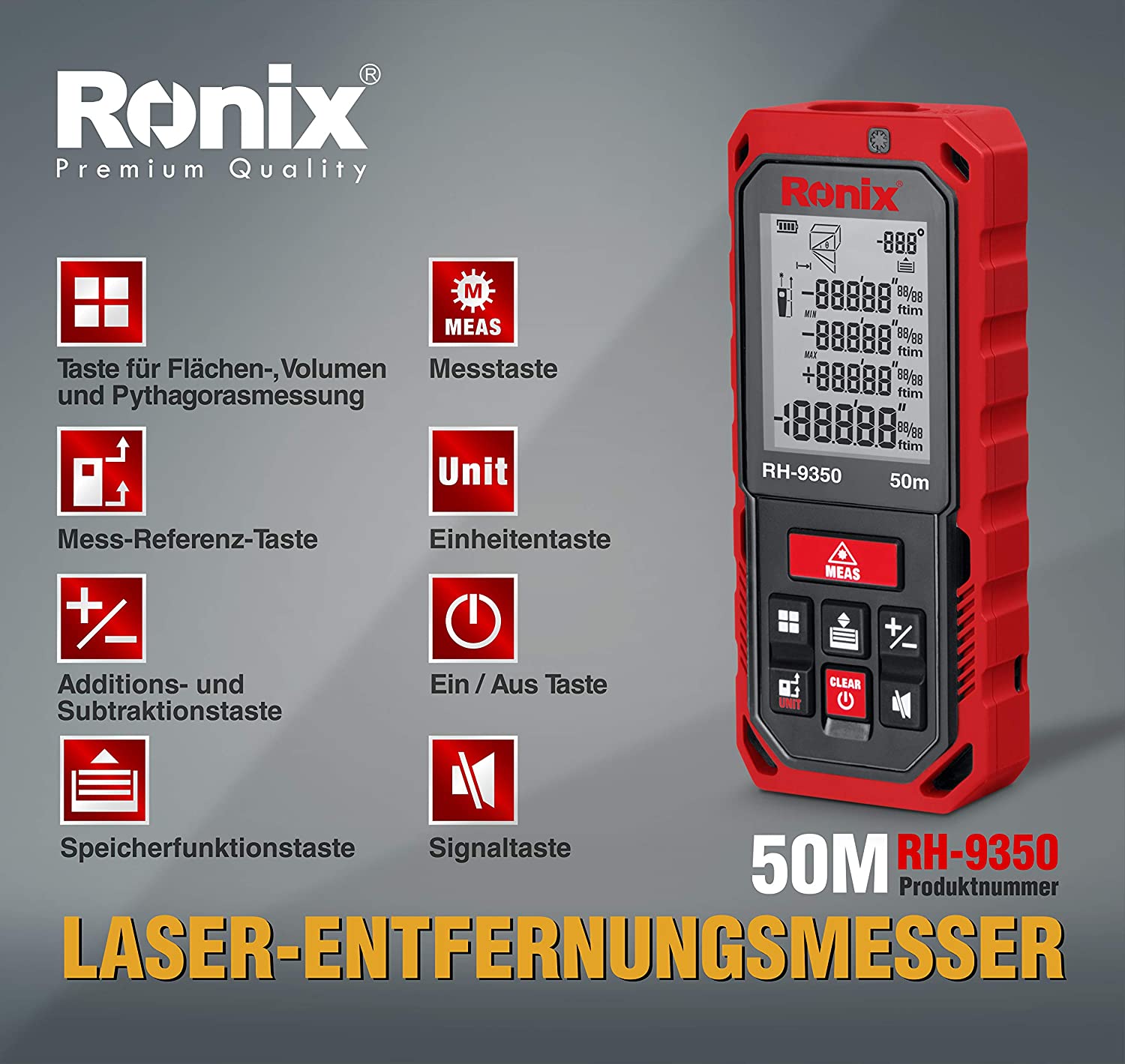 Buy Ronix Laser Distance 50 Miters - RH-9350 Online | Hardware Tools | Qetaat.com