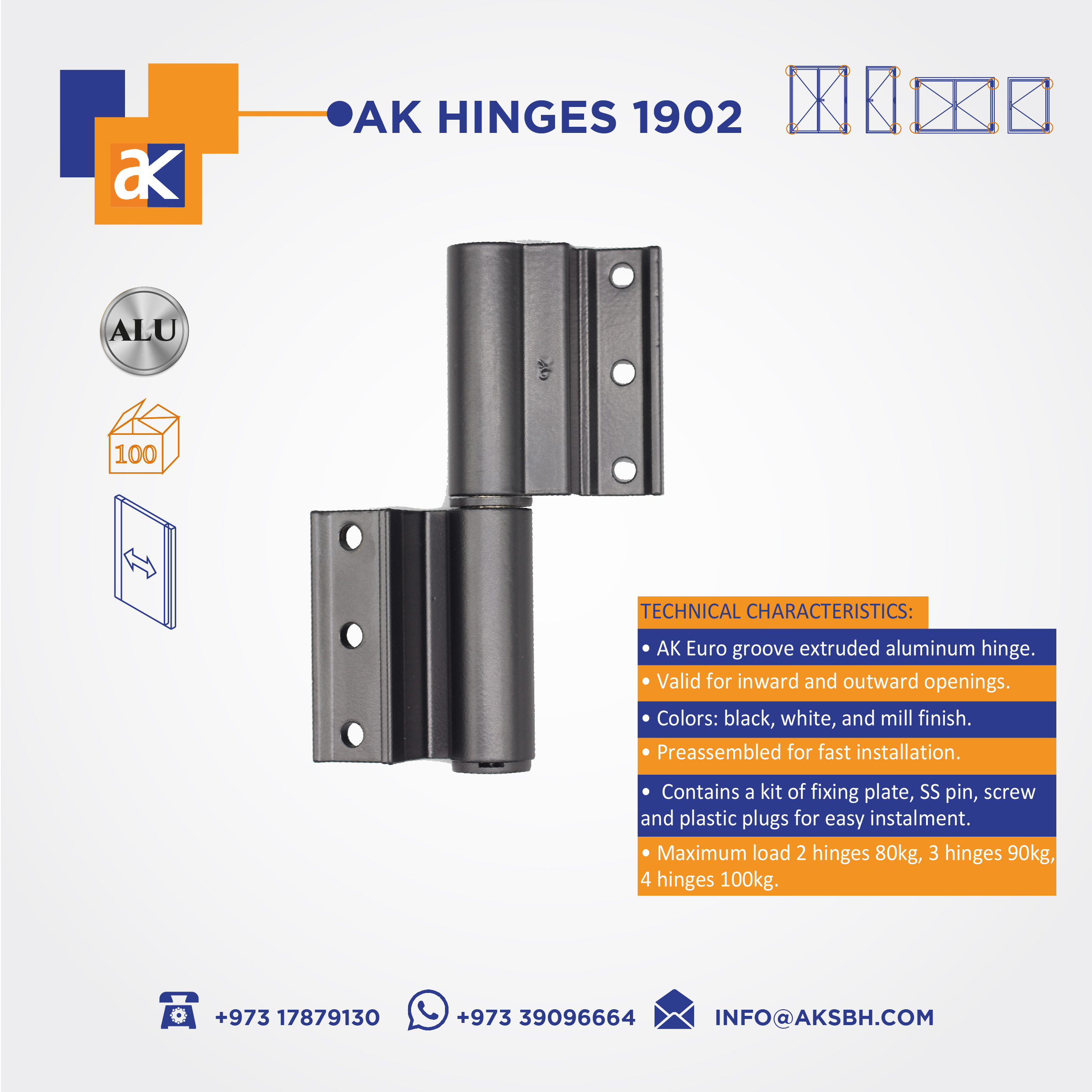 Buy Ak Door & Window Hinges Online | Construction Finishes | Qetaat.com