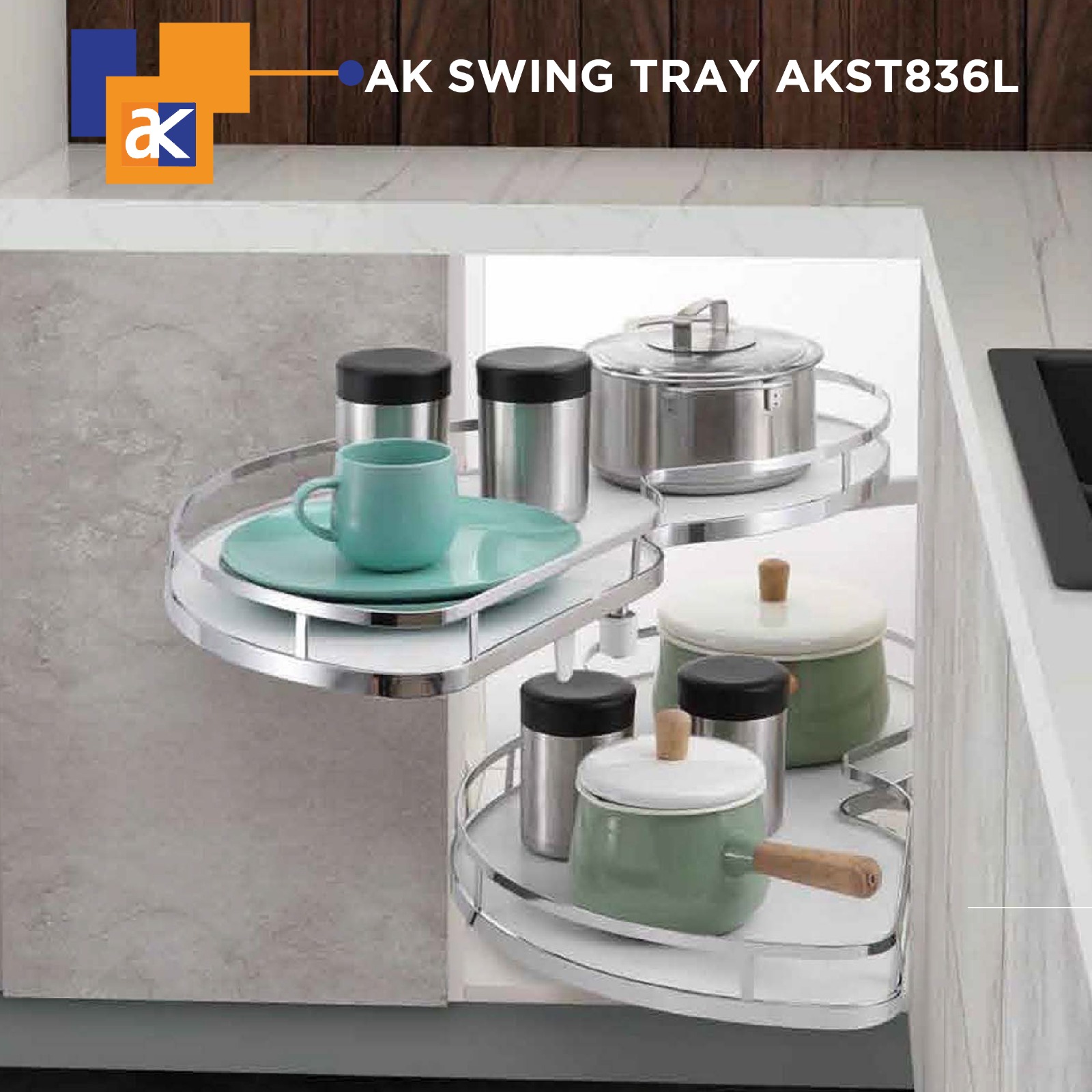 Ak Soft Close Gray Swing Tray - Left - 900Mm - 825X370X600