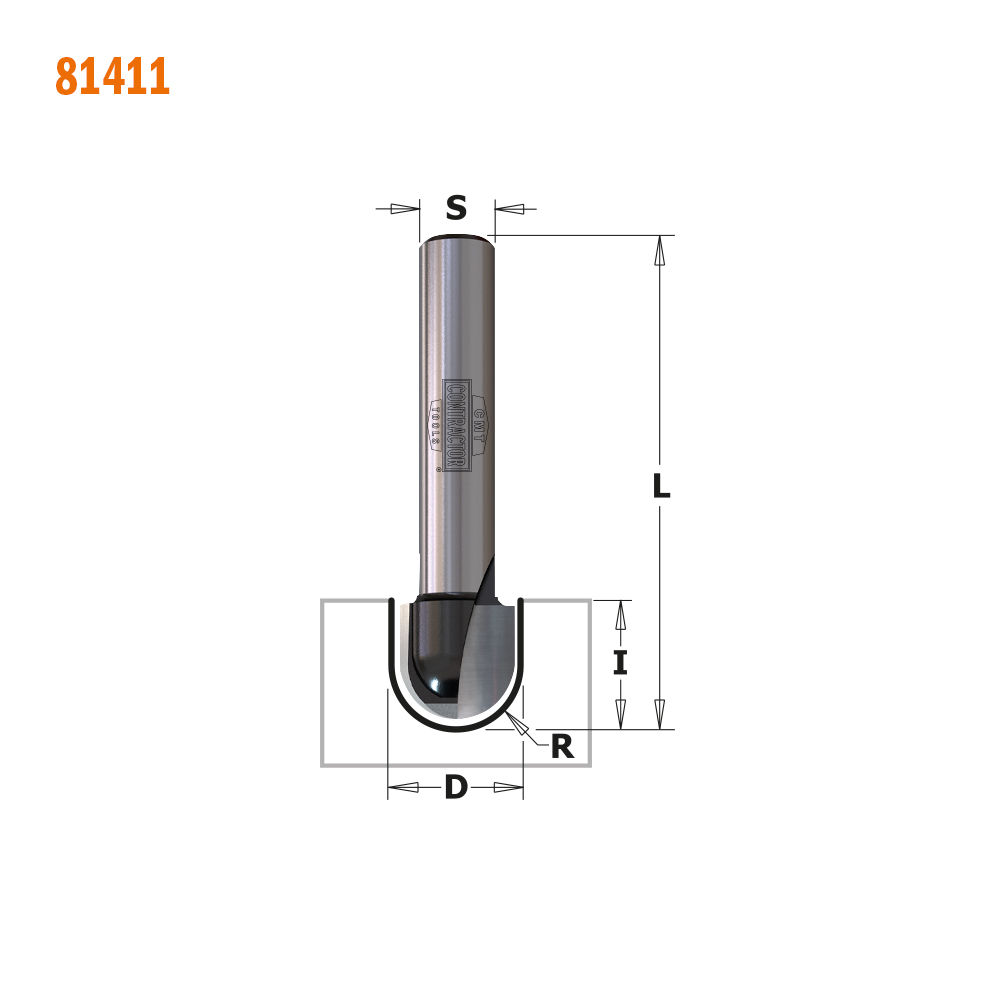 Cmt- Contractor Round Nose Bit D6X9.5X40 R=3 Dx S= 8